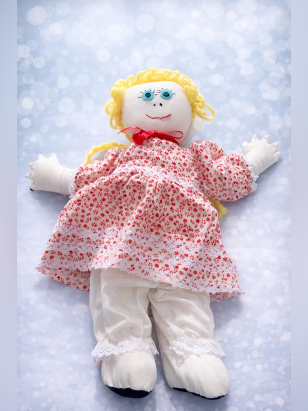 Hand Crafted Floral Rag Doll in Pink and Yellow